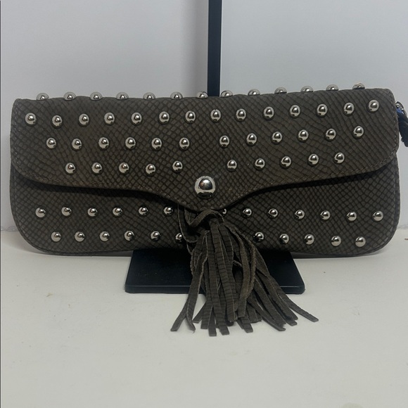 Hype Handbags - Hype Brown Studded Clutch with Tassel